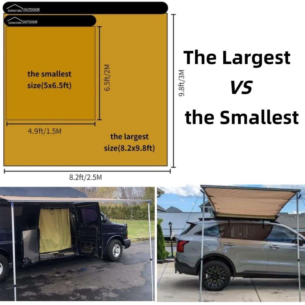 DANCHEL OUTDOOR Auvent de toit rétractable et étanche pour voiture,  camping, camping-car, camion, marron, 1,5 x 2 m